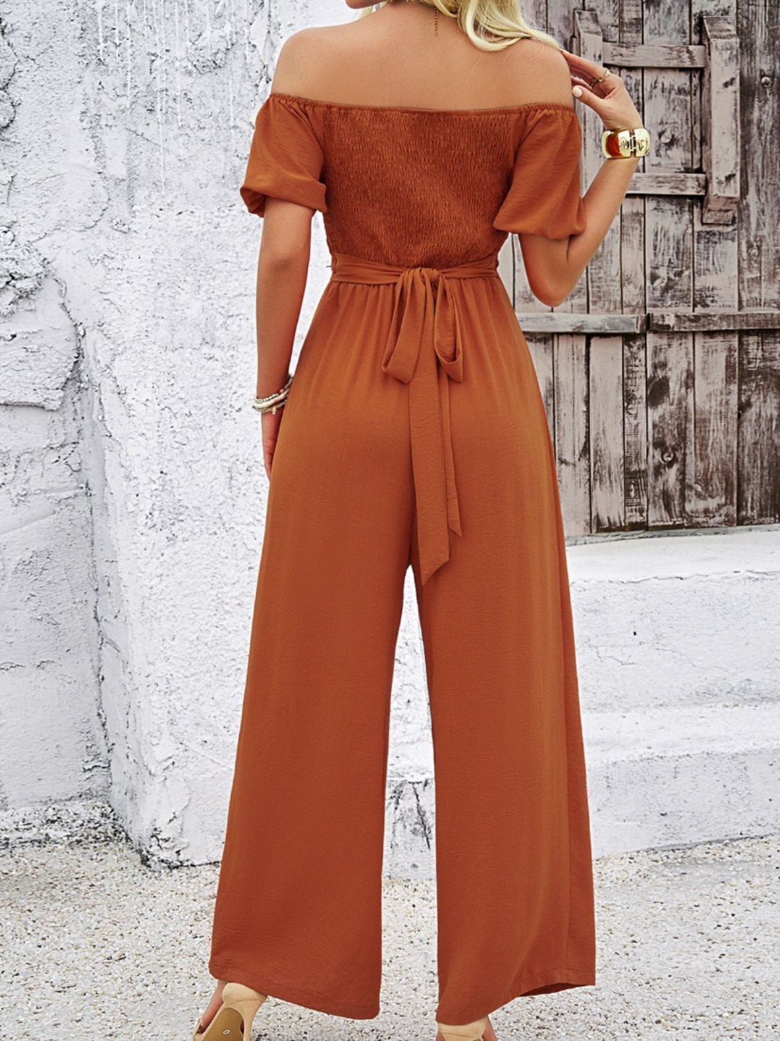 Devine Cutout Off Shoulder Wide Leg Jumpsuit