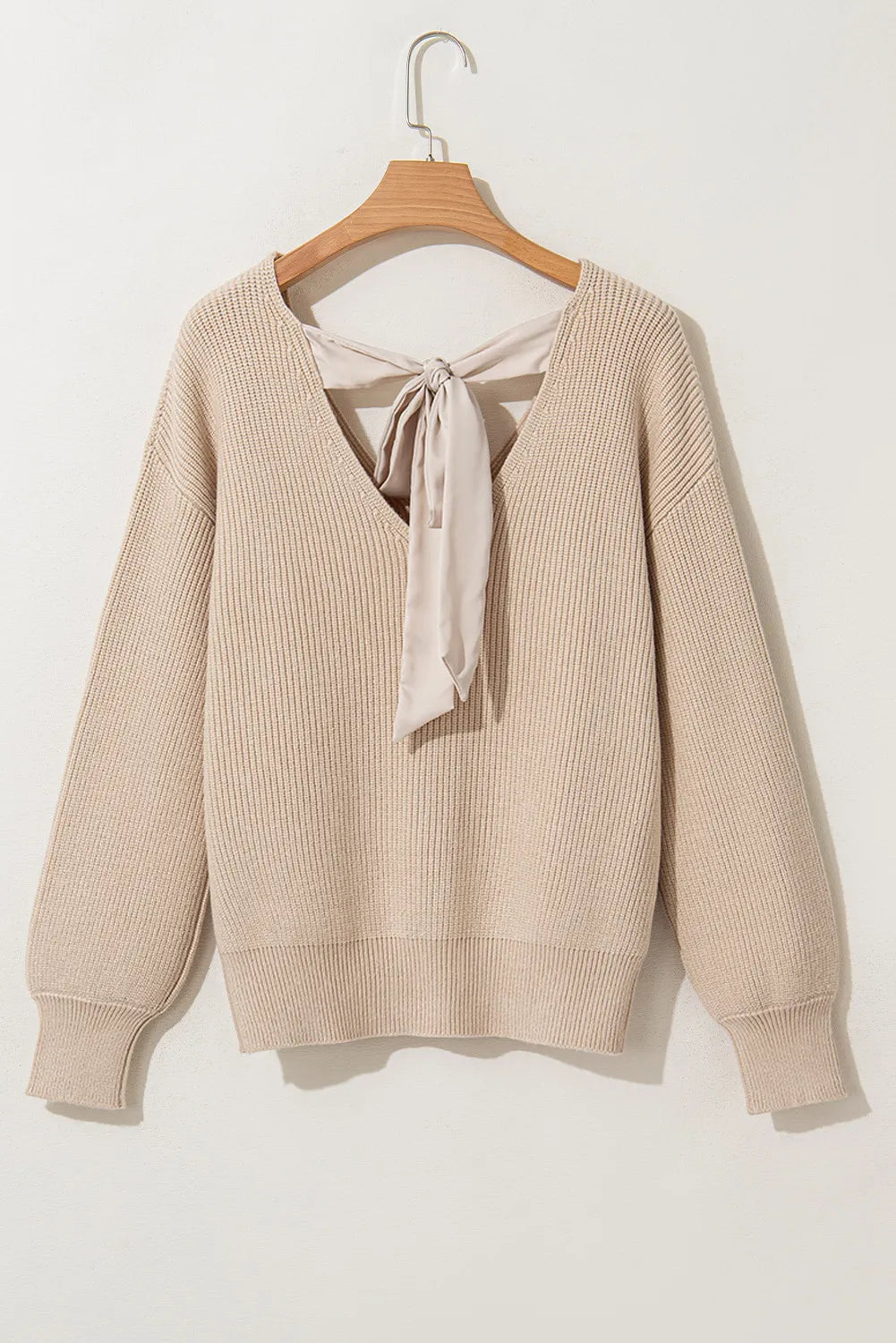 Tied V-Neck Long Sleeve Sweater