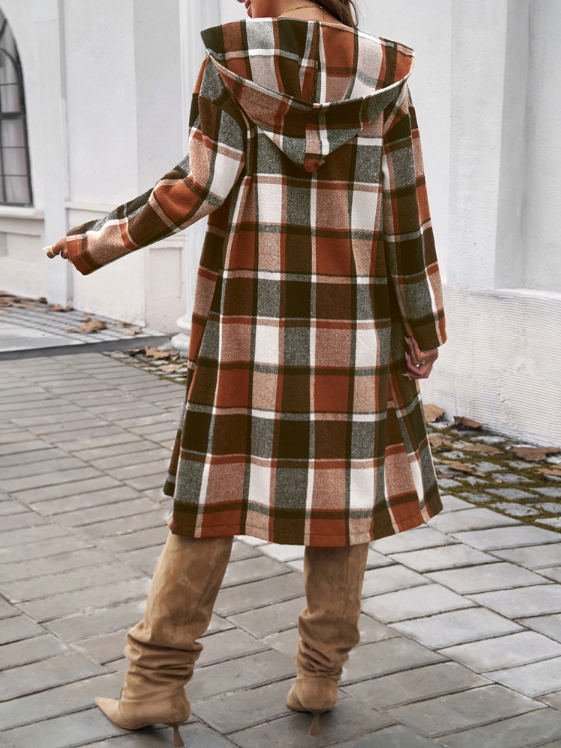 Devine Plaid Long Sleeve Hooded Coat