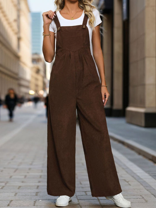 Perfee Square Neck Wide Strap Overalls