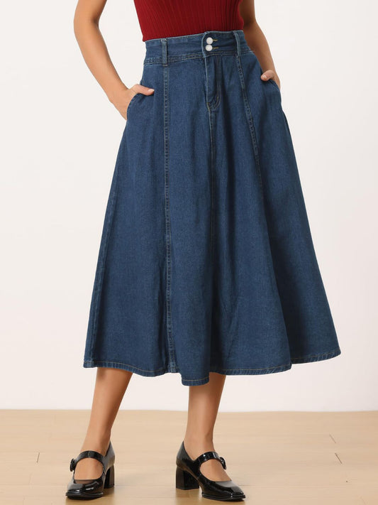 High Rise Denim Skirt with Pockets