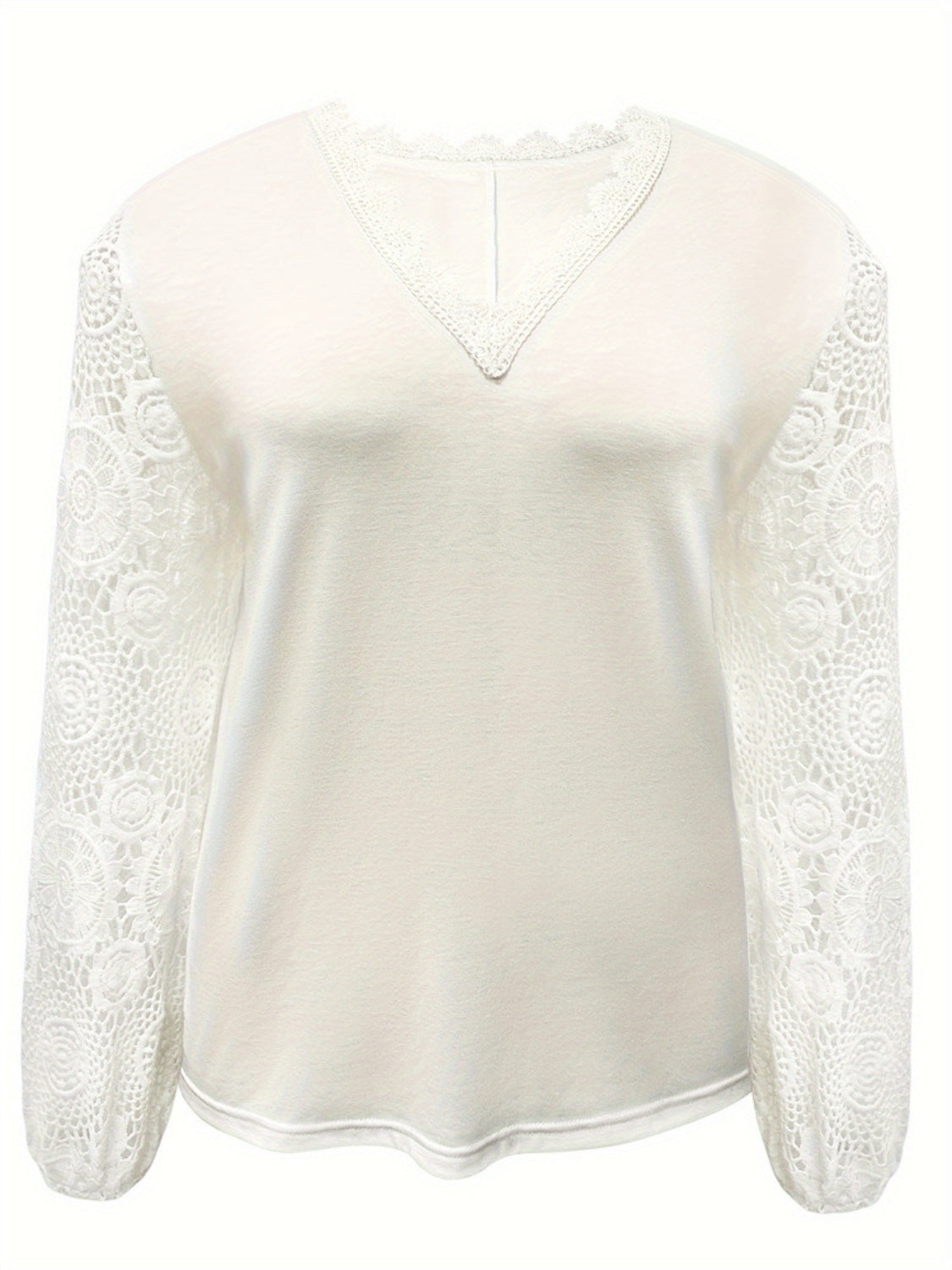 Plus Size Lace Detail V-Neck Long Sleeve T-Shirt